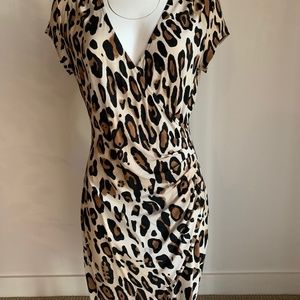 Cache Faux Wrap Ruched Animal Print Dress L